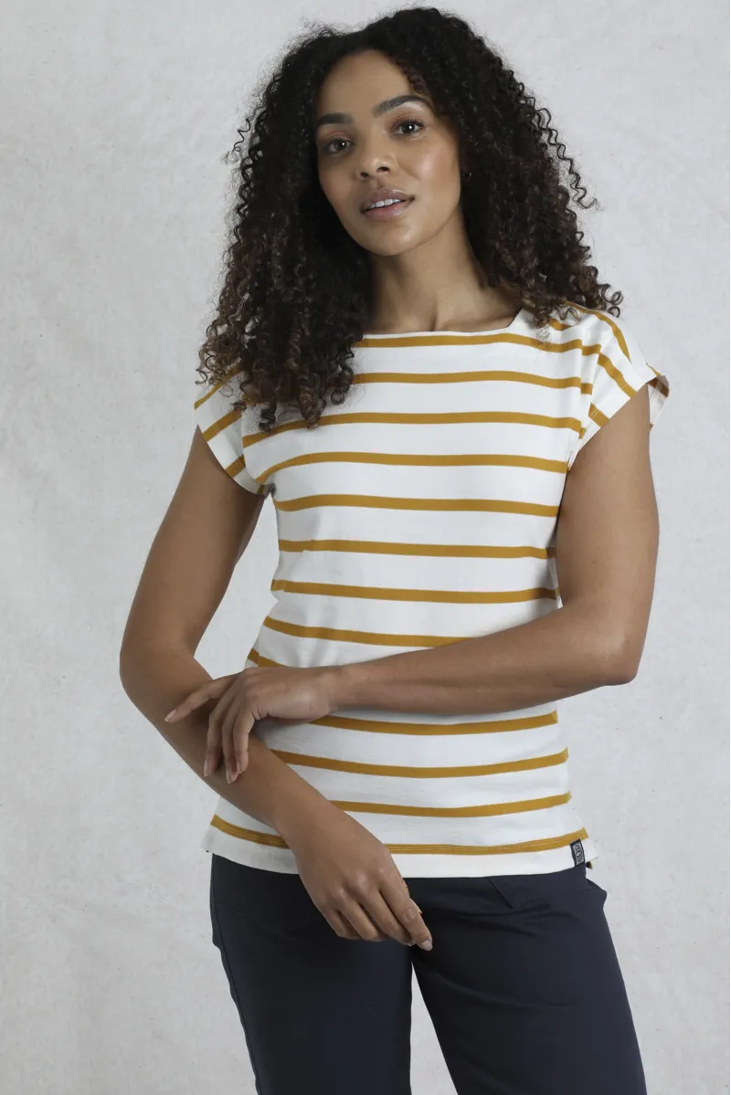 Weird Fish Bowe Organic Striped Jersey Top Womens in Deep Amber-2