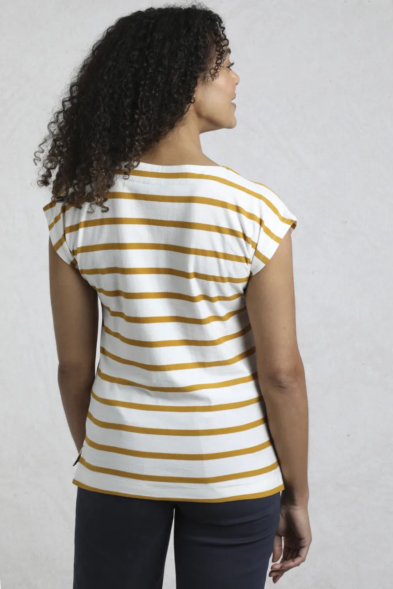 Weird Fish Bowe Organic Striped Jersey Top Womens in Deep Amber-3