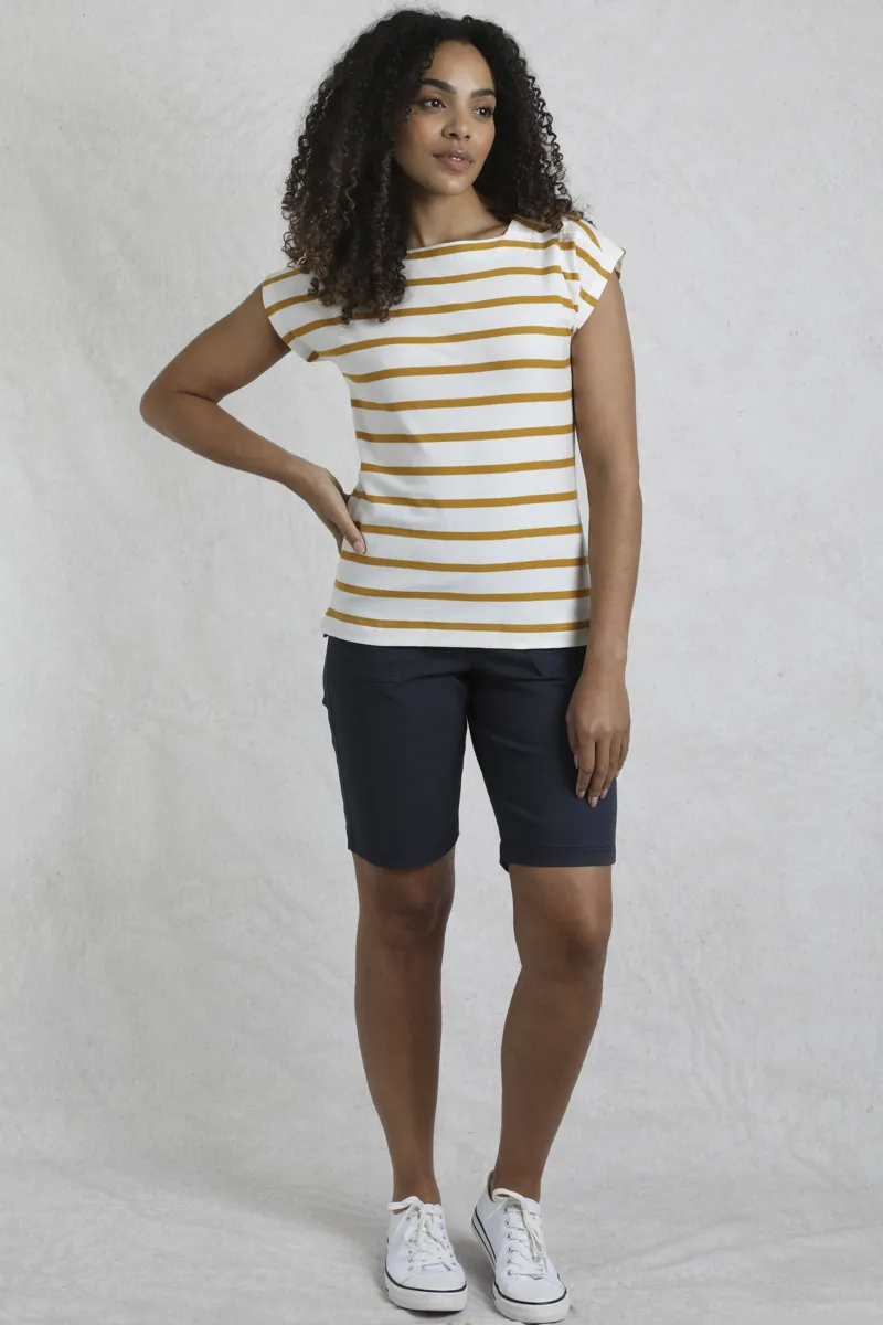 Weird Fish Bowe Organic Striped Jersey Top Womens in Deep Amber-4