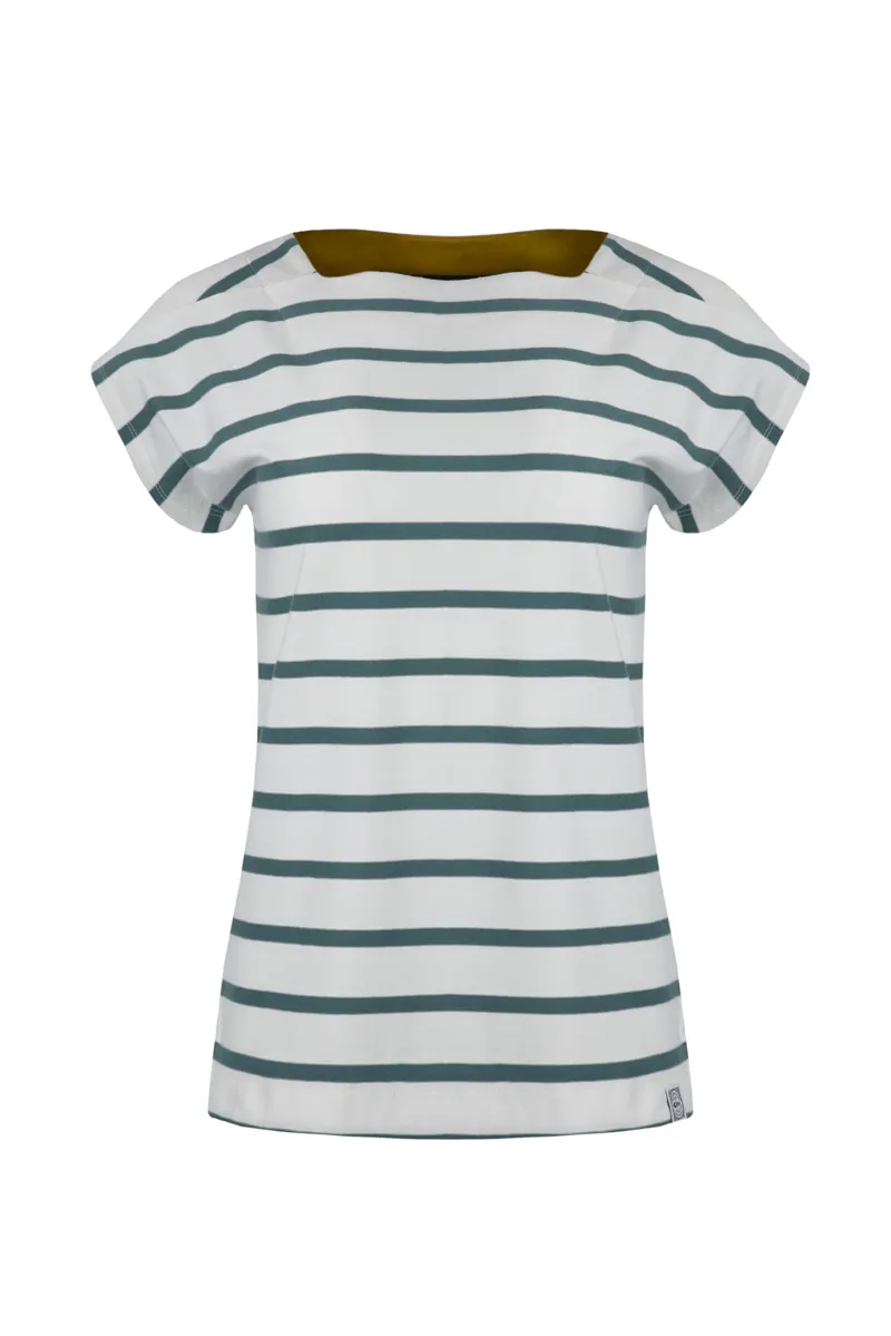 Weird Fish Bowe Organic Striped Jersey Top Womens in Mineral Blue
