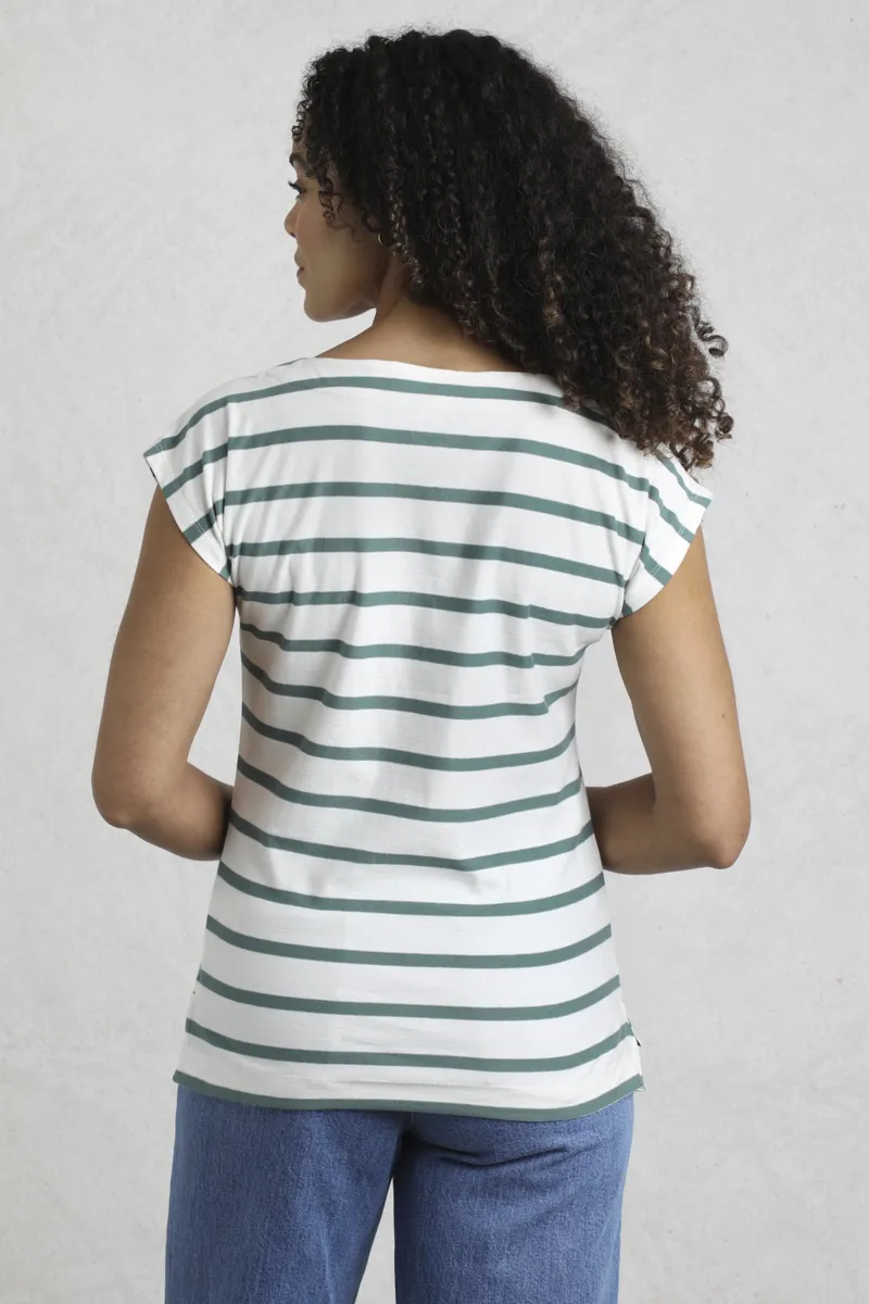 Weird Fish Bowe Organic Striped Jersey Top Womens in Mineral Blue-3