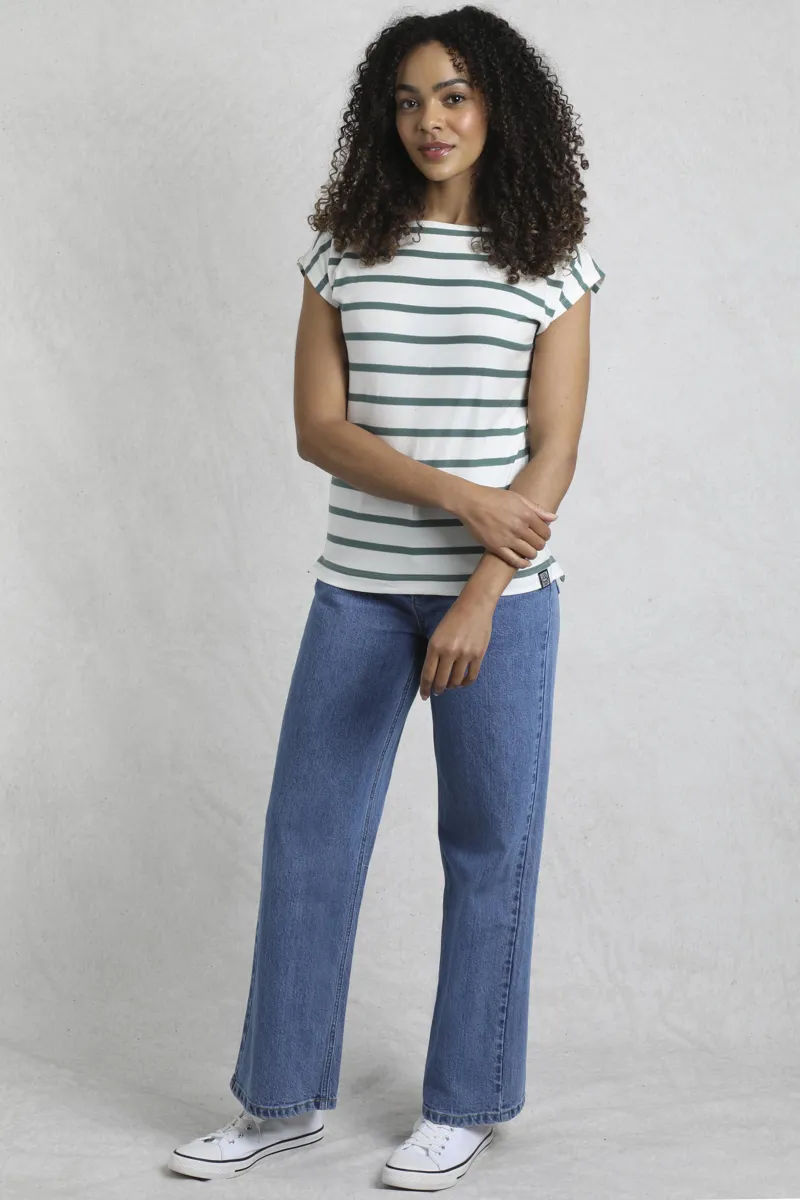 Weird Fish Bowe Organic Striped Jersey Top Womens in Mineral Blue-6