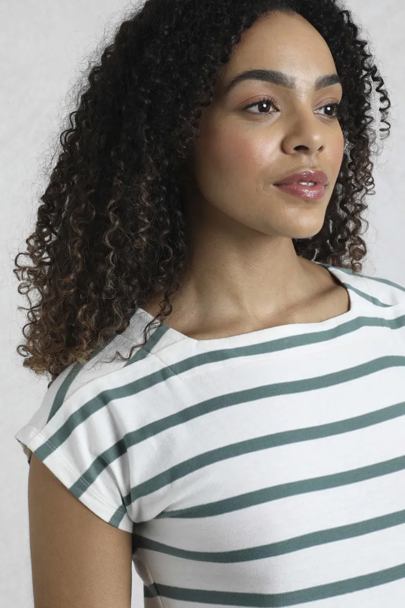 Weird Fish Bowe Organic Striped Jersey Top Womens in Mineral Blue-4