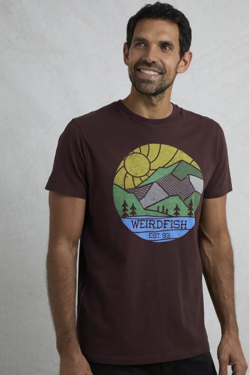 Weird Fish Footgills Organic Graphic Tee Mens in Mulled Wine-2