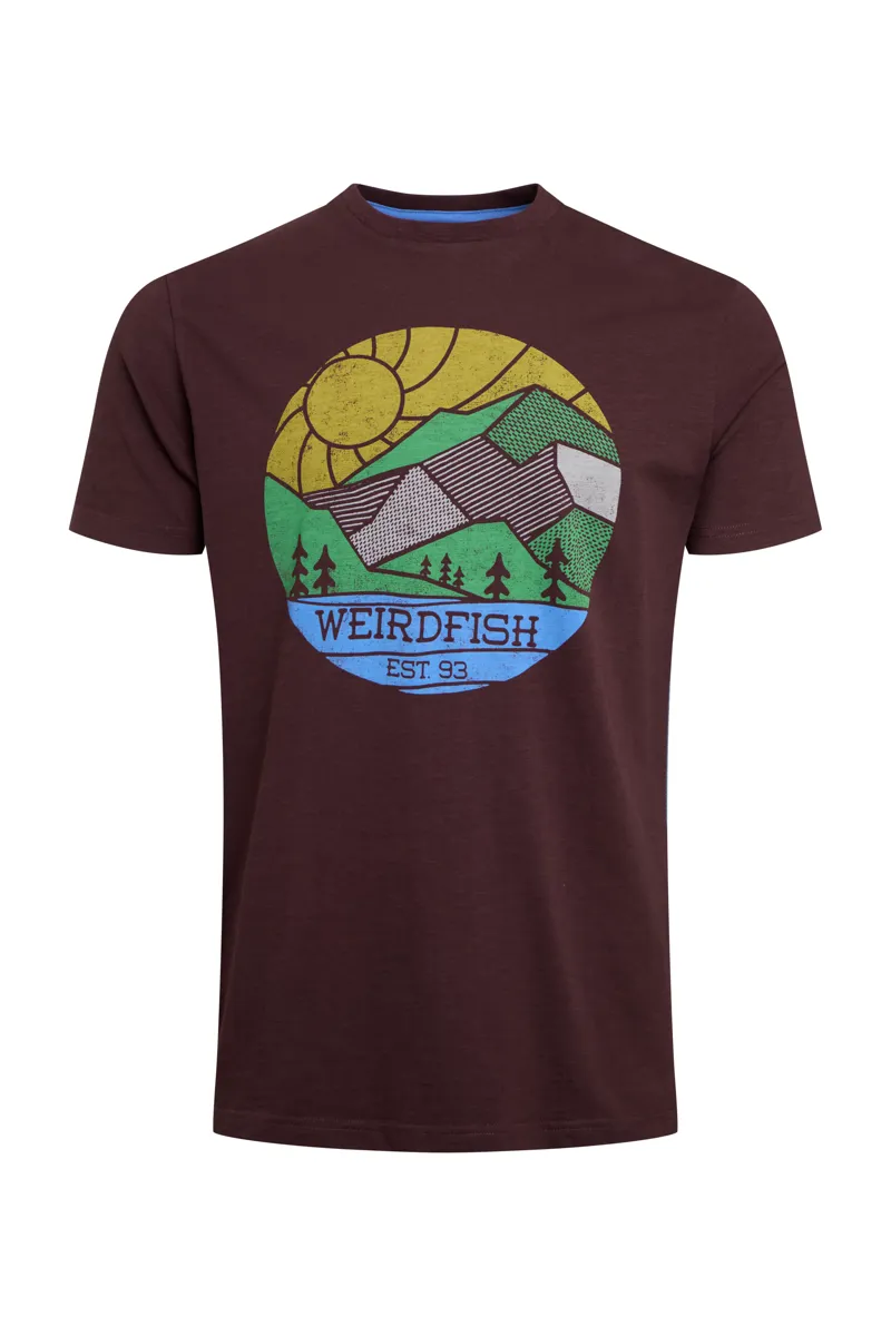 Weird Fish Footgills Organic Graphic Tee Mens in Mulled Wine