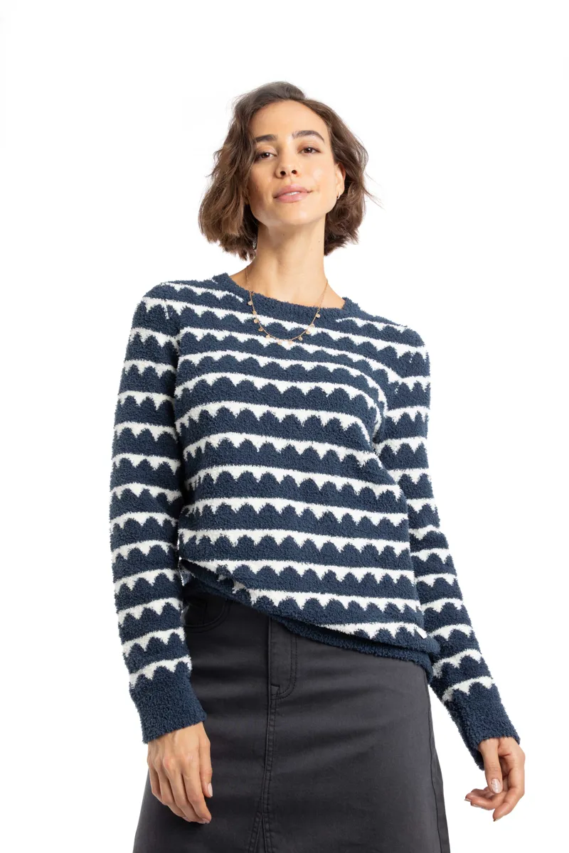 Weird Fish Tyla Cosy Knit Scalloped Jumper Womens in Navy-3