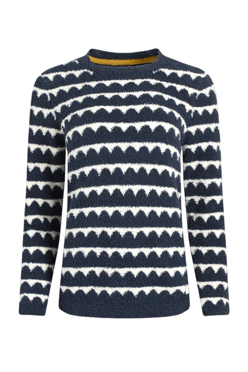 Weird Fish Tyla Cosy Knit Scalloped Jumper Womens in Navy