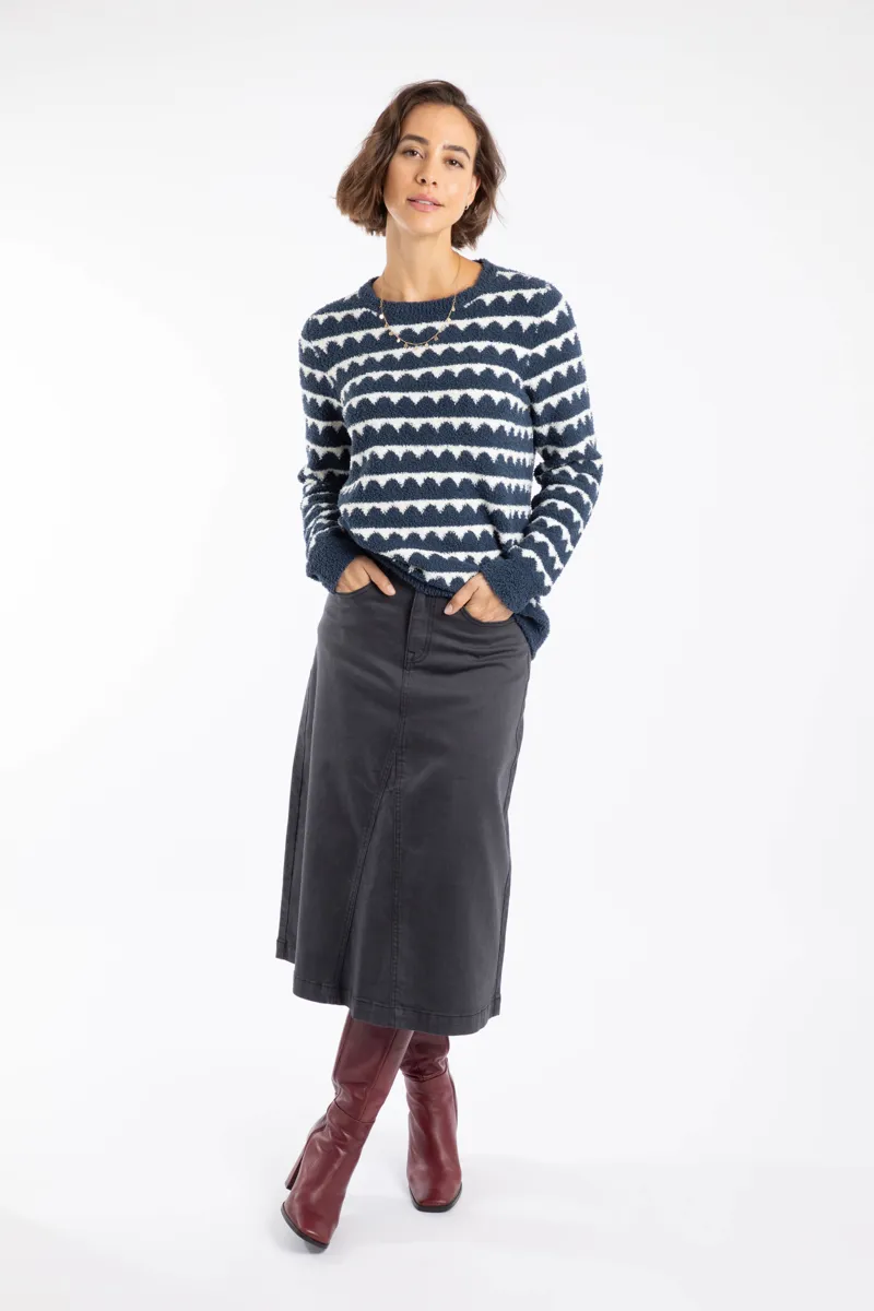 Weird Fish Tyla Cosy Knit Scalloped Jumper Womens in Navy-4