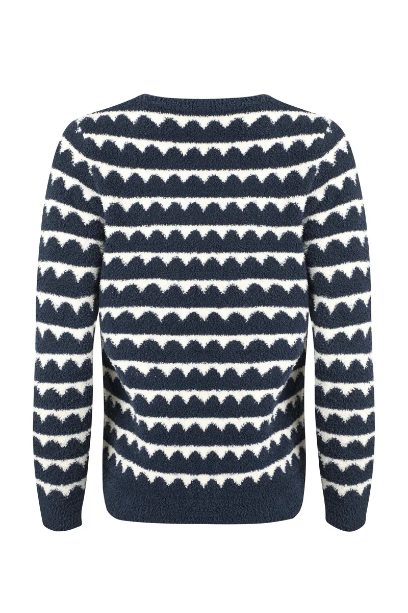 Weird Fish Tyla Cosy Knit Scalloped Jumper Womens in Navy-1