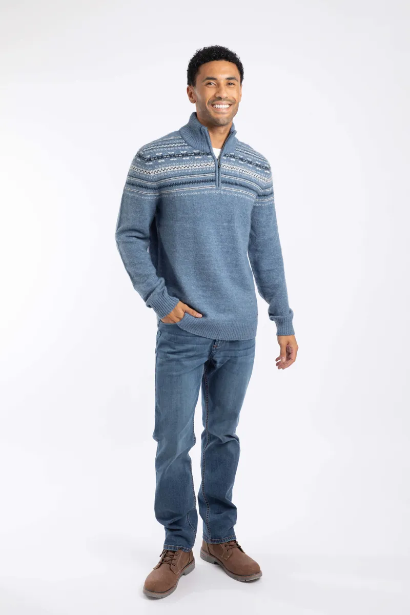 Weird Fish Larner Eco 1/4 Zip Fair Isle Jumper Mens in Pale Denim-4