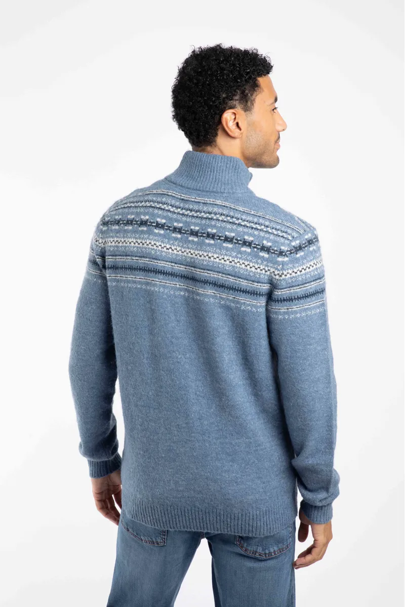 Weird Fish Larner Eco 1/4 Zip Fair Isle Jumper Mens in Pale Denim-3
