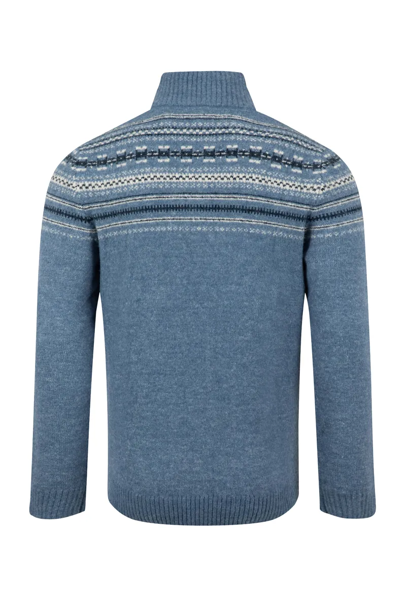 Weird Fish Larner Eco 1/4 Zip Fair Isle Jumper Mens in Pale Denim-1