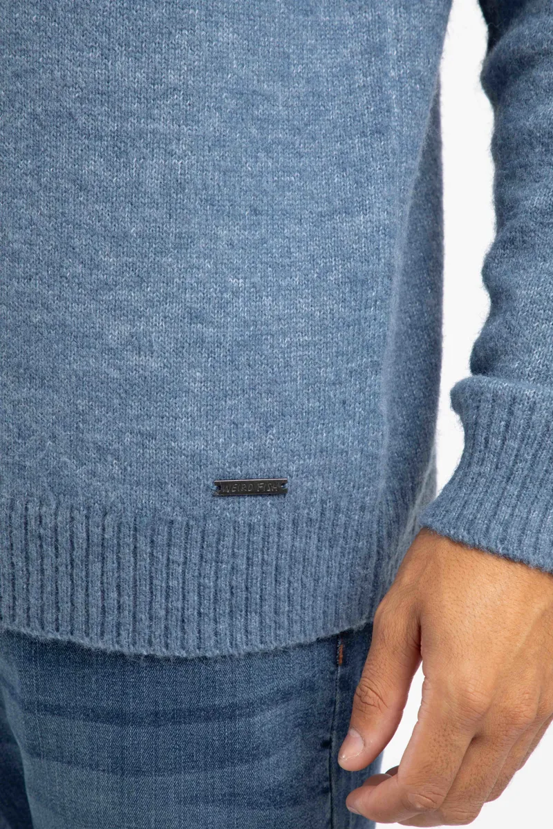 Weird Fish Larner Eco 1/4 Zip Fair Isle Jumper Mens in Pale Denim-6