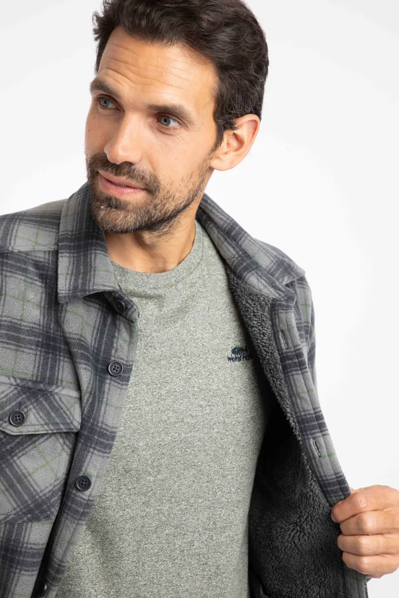 Weird Fish Tyburn Check Fleece Shacket Mens in Cement-2