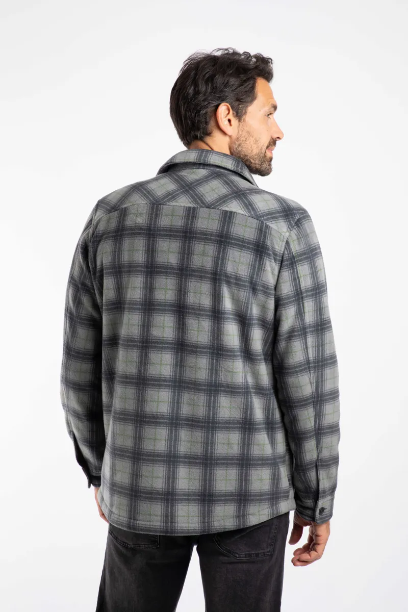 Weird Fish Tyburn Check Fleece Shacket Mens in Cement-3