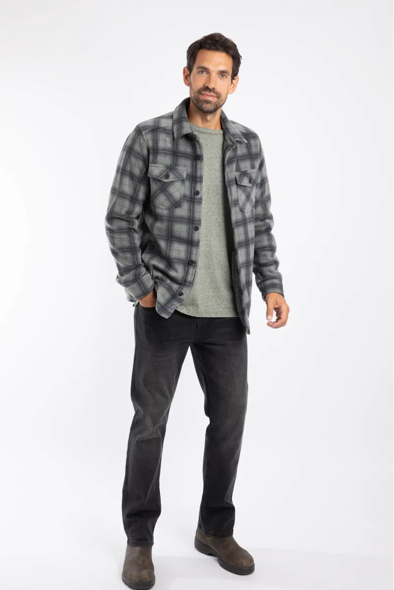 Weird Fish Tyburn Check Fleece Shacket Mens in Cement-4