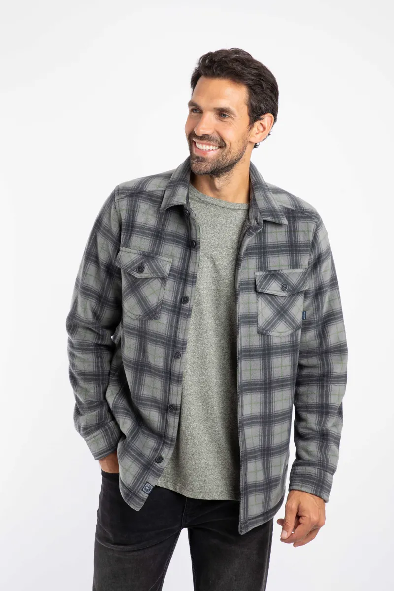 Weird Fish Tyburn Check Fleece Shacket Mens in Cement-5