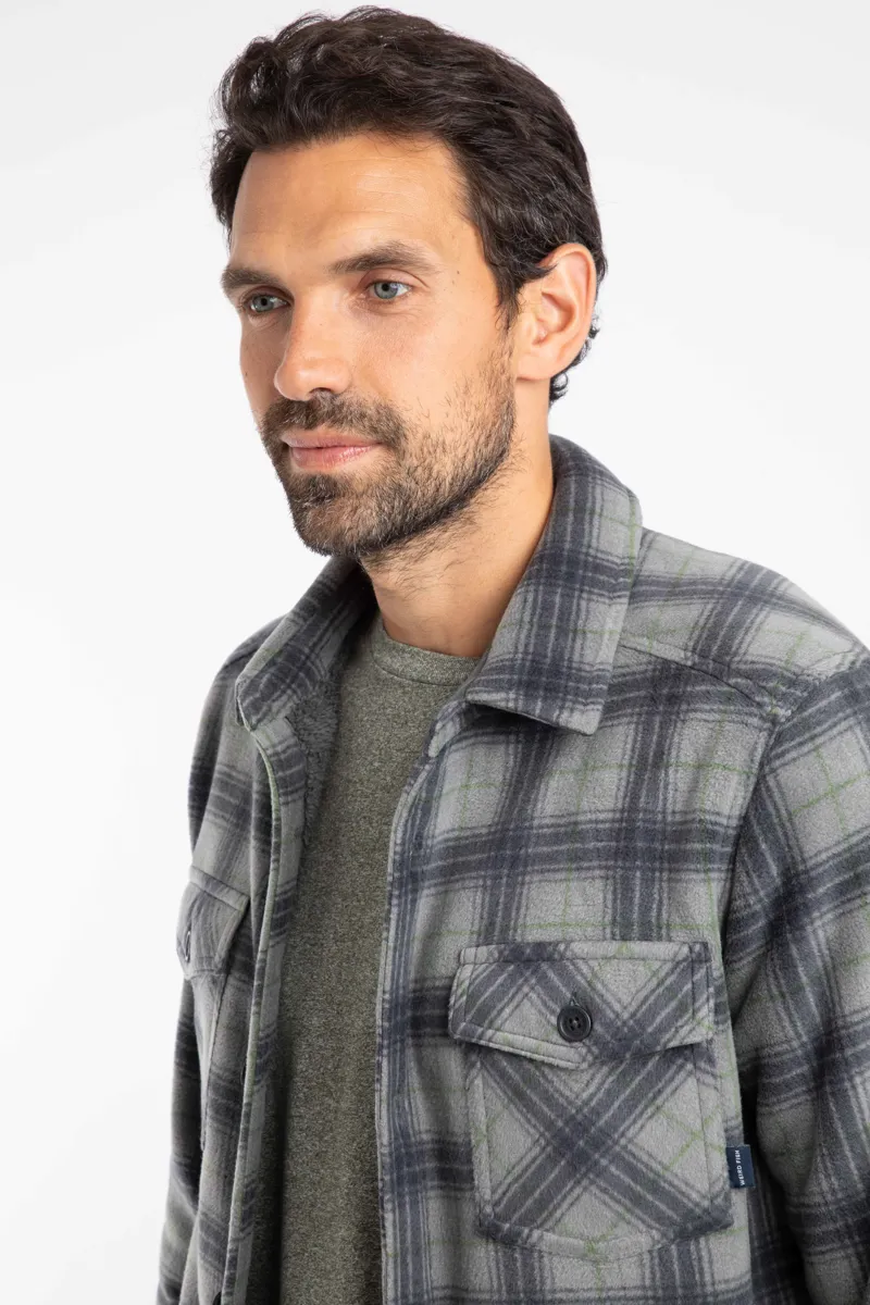 Weird Fish Tyburn Check Fleece Shacket Mens in Cement-6