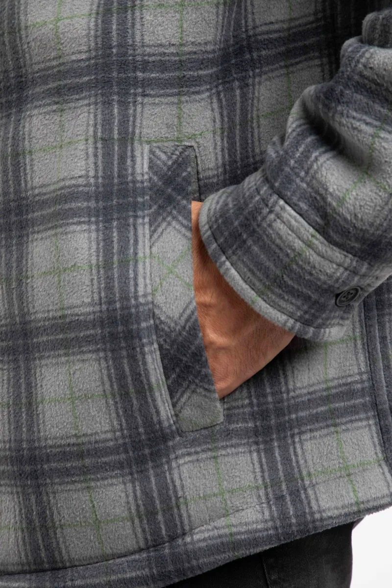 Weird Fish Tyburn Check Fleece Shacket Mens in Cement-7