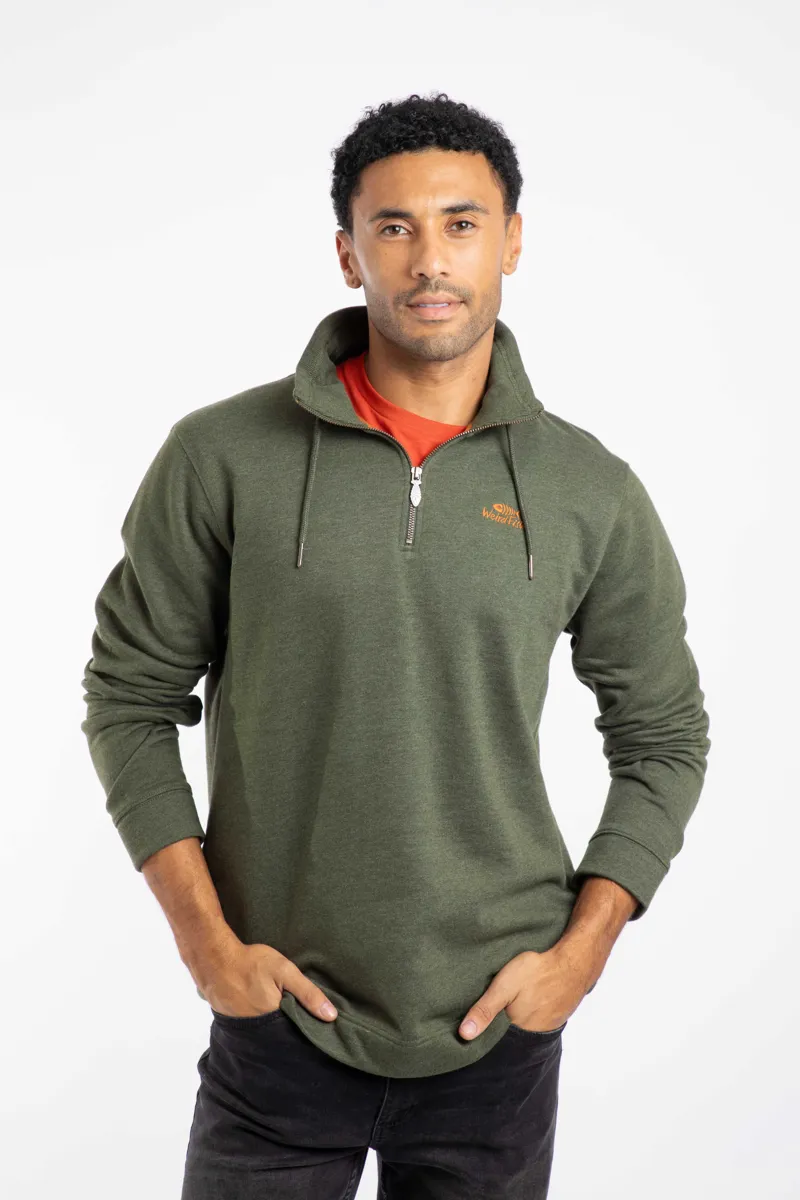 Weird Fish Brampton Branded Quarter Zip Sweater Mens in Fir Green-3
