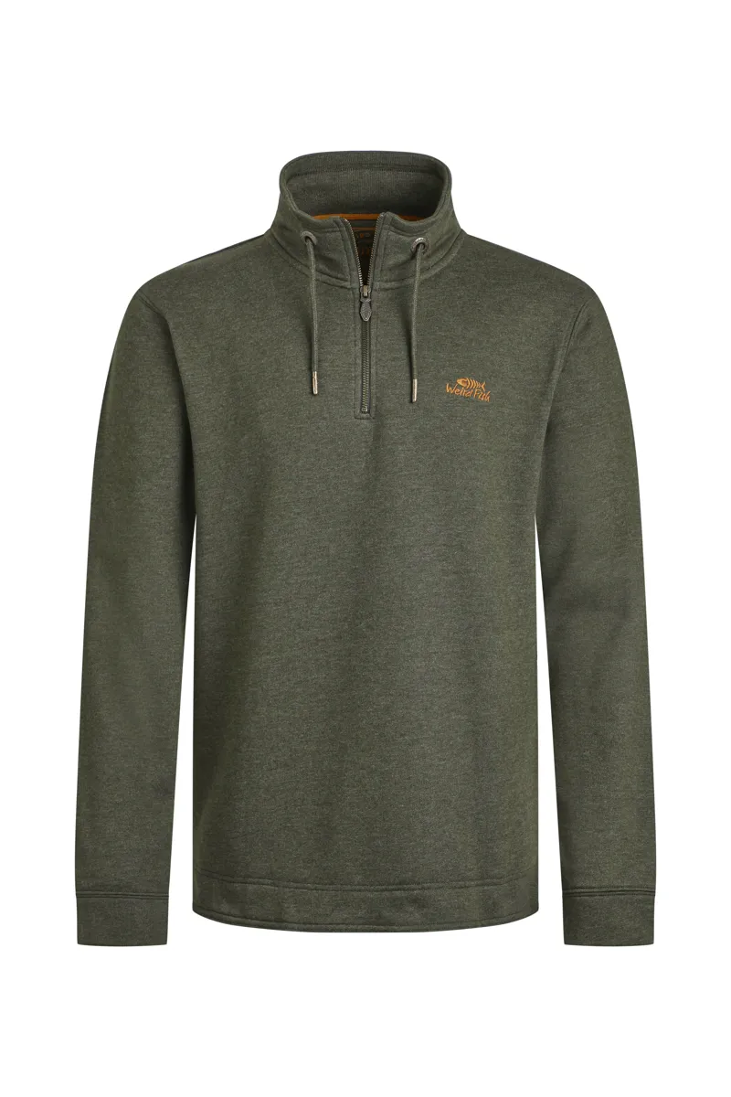 Weird Fish Brampton Branded Quarter Zip Sweater Mens in Fir Green