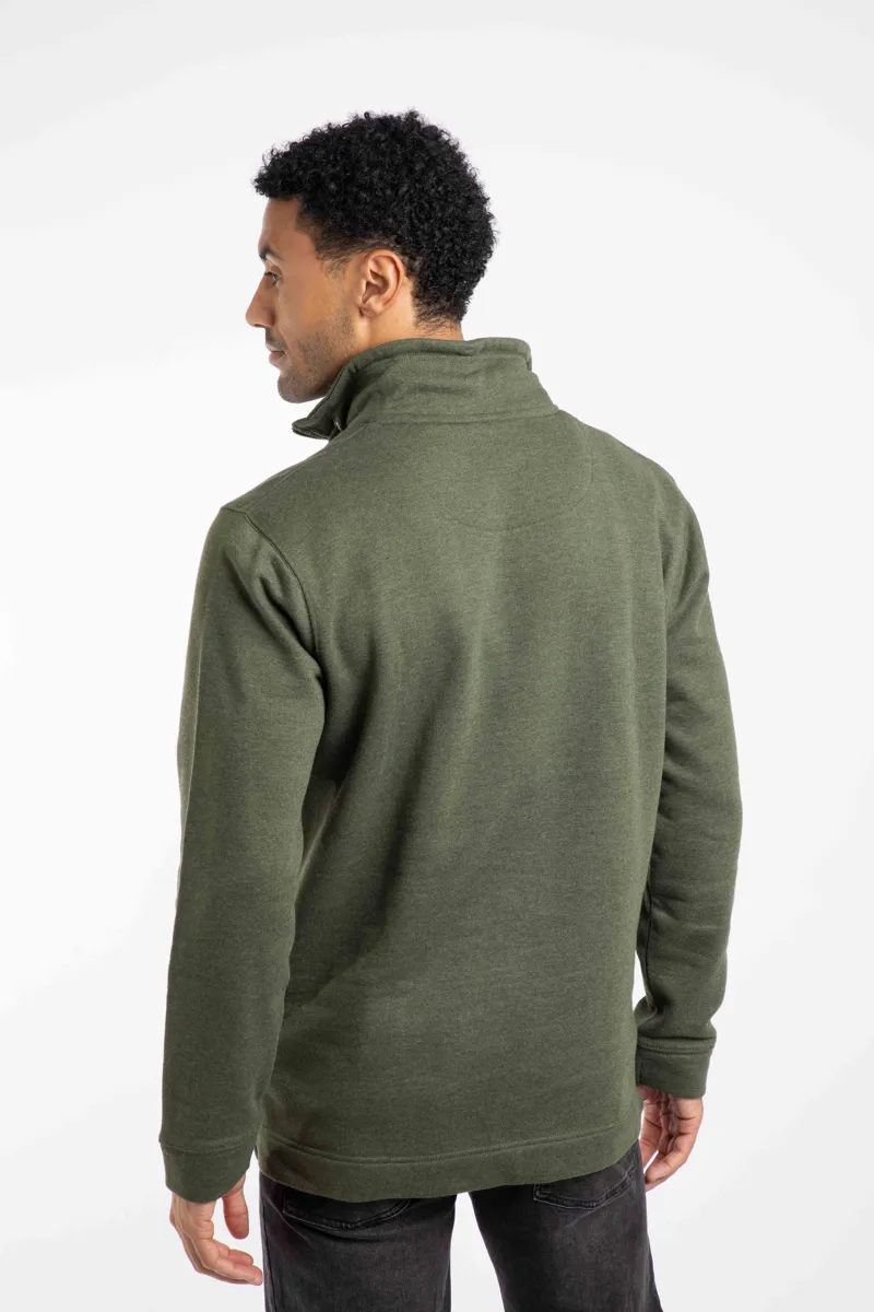 Weird Fish Brampton Branded Quarter Zip Sweater Mens in Fir Green-4