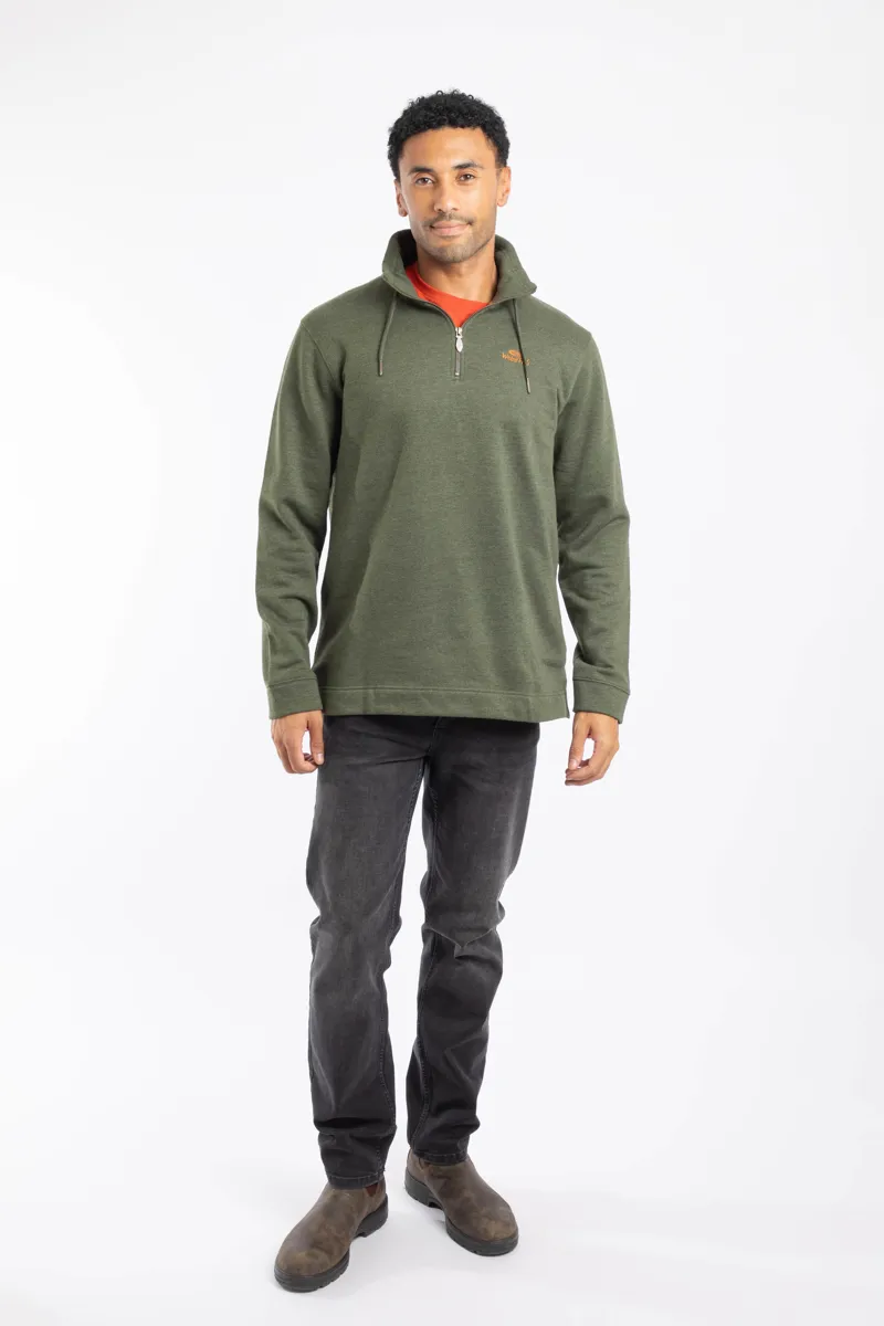 Weird Fish Brampton Branded Quarter Zip Sweater Mens in Fir Green-5