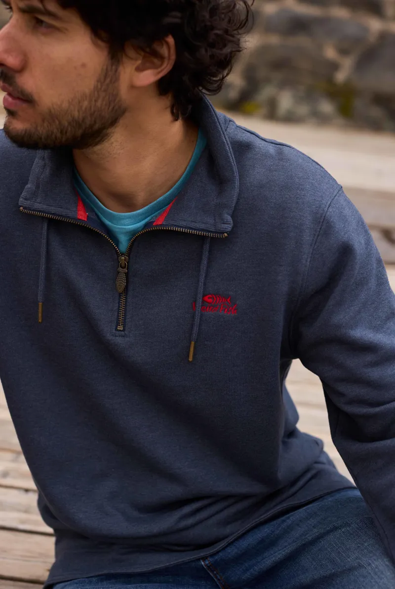 Weird Fish Brampton Branded Quarter Zip Sweater Mens in Navy-7