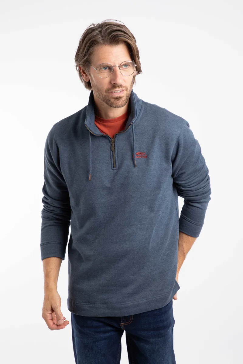 Weird Fish Brampton Branded Quarter Zip Sweater Mens in Navy-2
