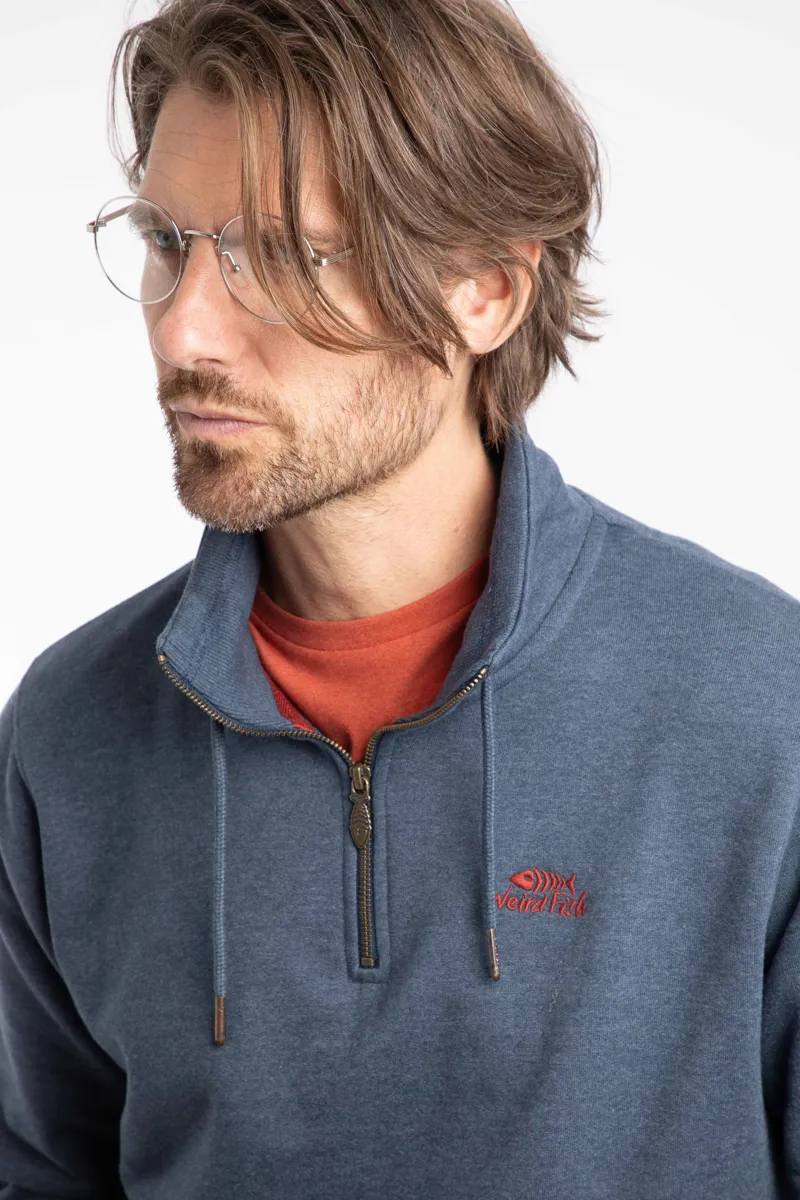 Weird Fish Brampton Branded Quarter Zip Sweater Mens in Navy-5