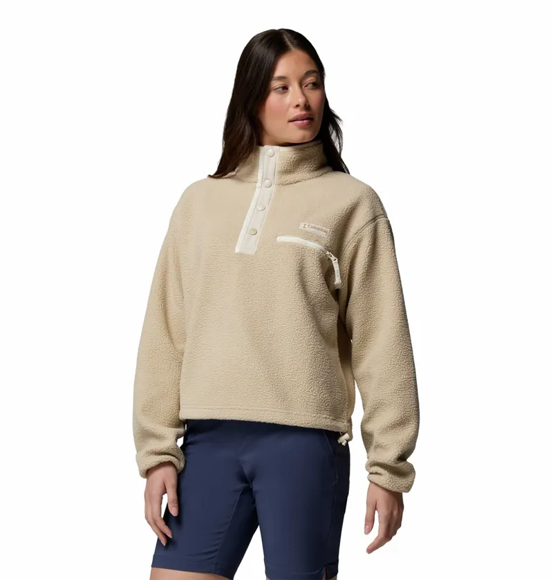 Columbia Helvetia II Cropped Half Snap Fleece Womens Ancient Fossil-1