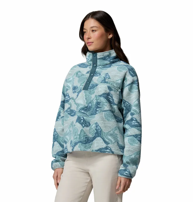 Columbia Helvetia II Printed Cropped Half Snap Womens in Marine Light/Sunscape-1