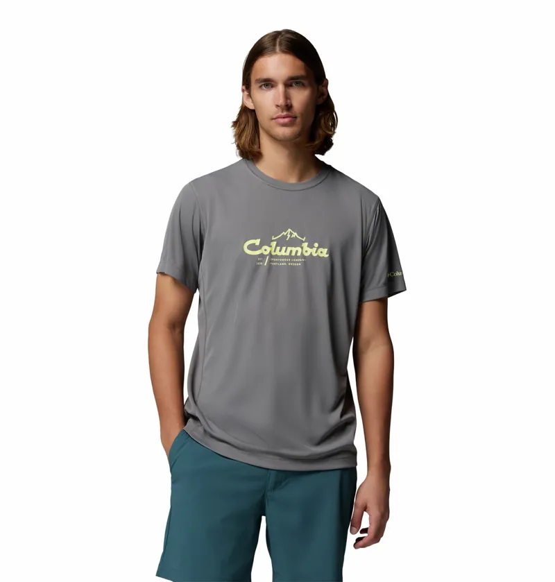 Columbia Zero Rules Light Short Sleeve Graphic Crew Mens in City Grey