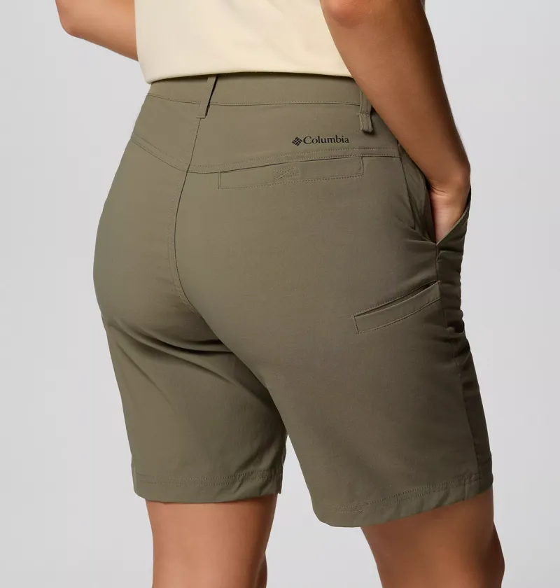 Columbia Leslie Falls II Long Hiking Shorts Womens in Stone Green-4