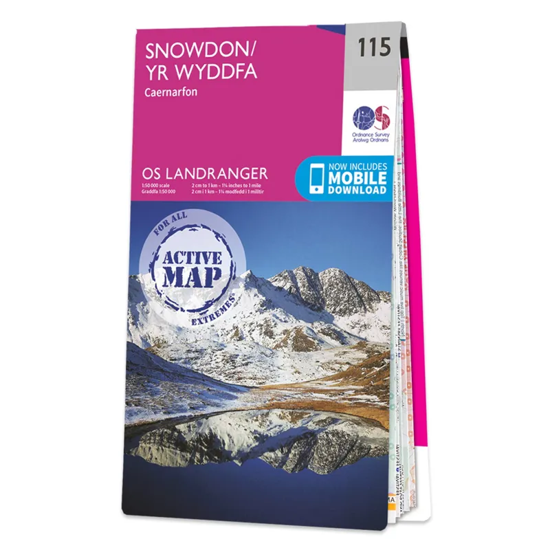 OS Landranger 115 Active Snowdon and Caernarfon Map