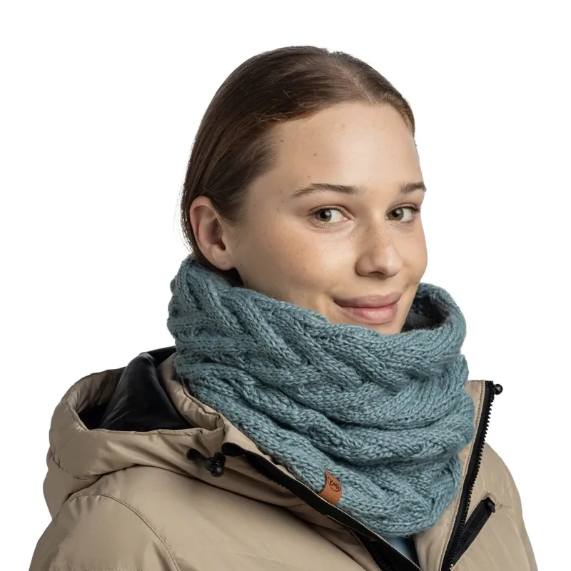 Buff Caryn Knitted and Fleece Neckwarmer in Blue Glass-3
