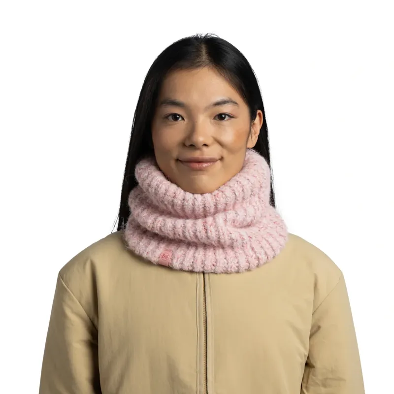 Buff Knitted and Fleece Neckwarmer in Dalia Pink-2