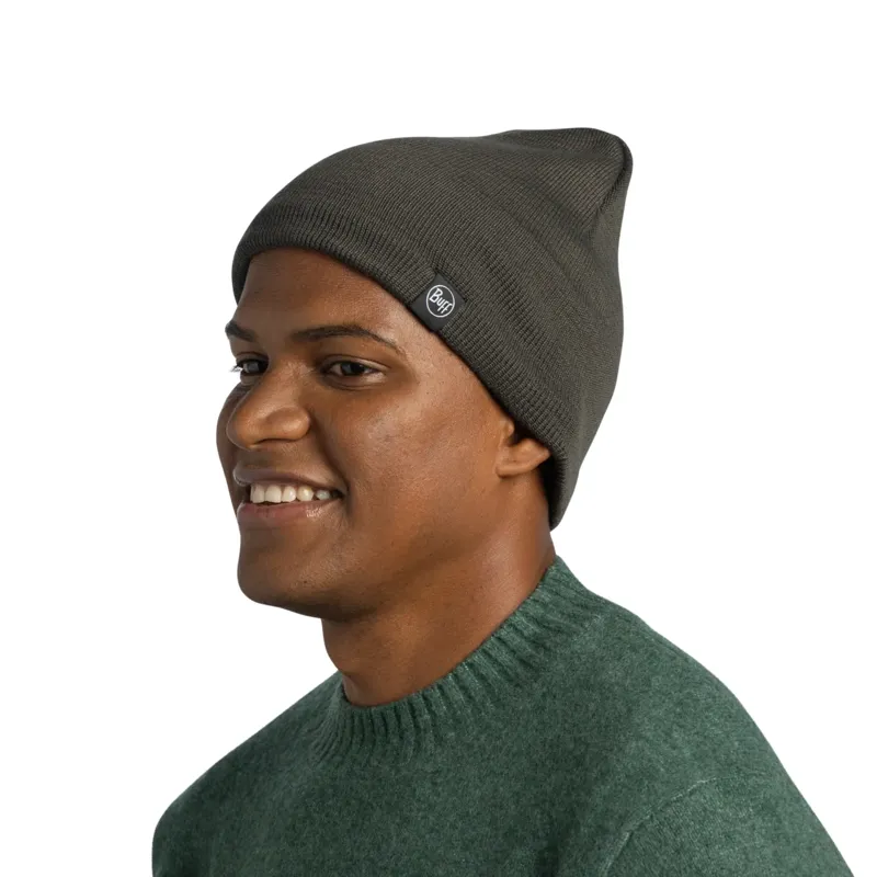 Buff Knitted and Fleece Band Hat in Lilon Short Beetle Green-3