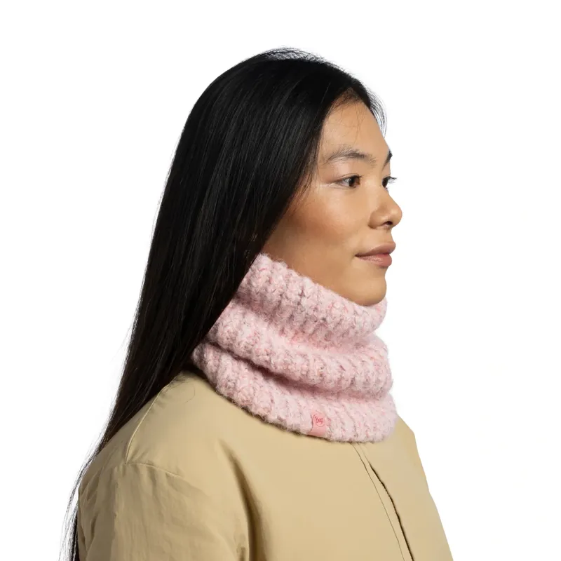 Buff Knitted and Fleece Neckwarmer in Dalia Pink-3