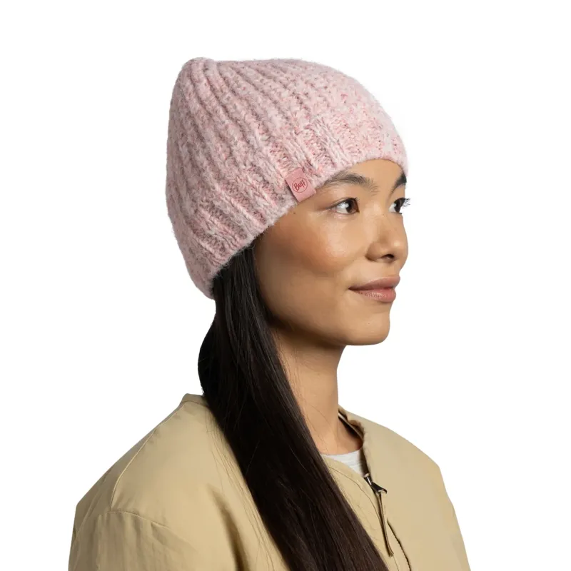 Buff Knitted and Fleece Band Hat in Dalia Pink-3