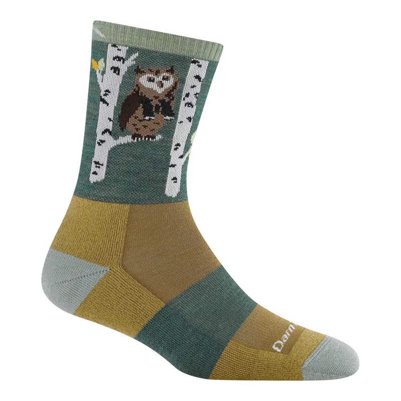 Darn Tough Critter Club Micro Crew LW With Cushion Womens in Owl Green