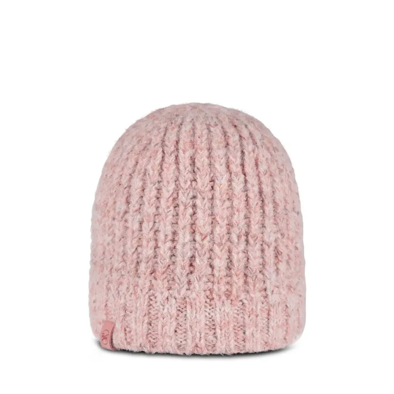 Buff Knitted and Fleece Band Hat in Dalia Pink