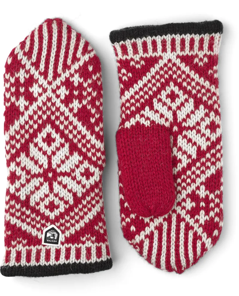Hestra Nordic Wool Mitt Red/Offwhite - Size 9