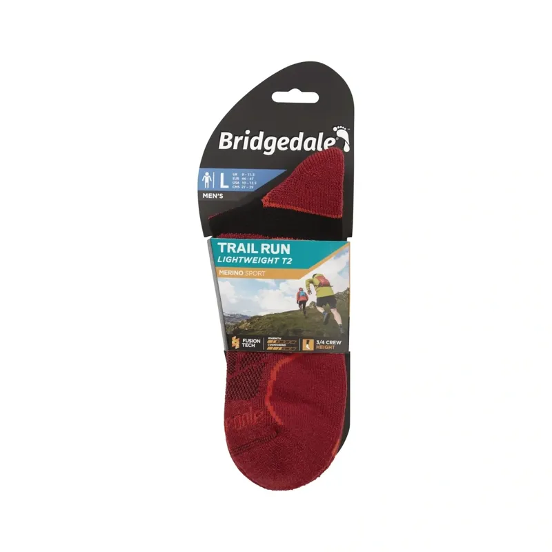 Bridgedale Trail Run Ultralight T2 Merino Sport Low Socks Mens in Red-2