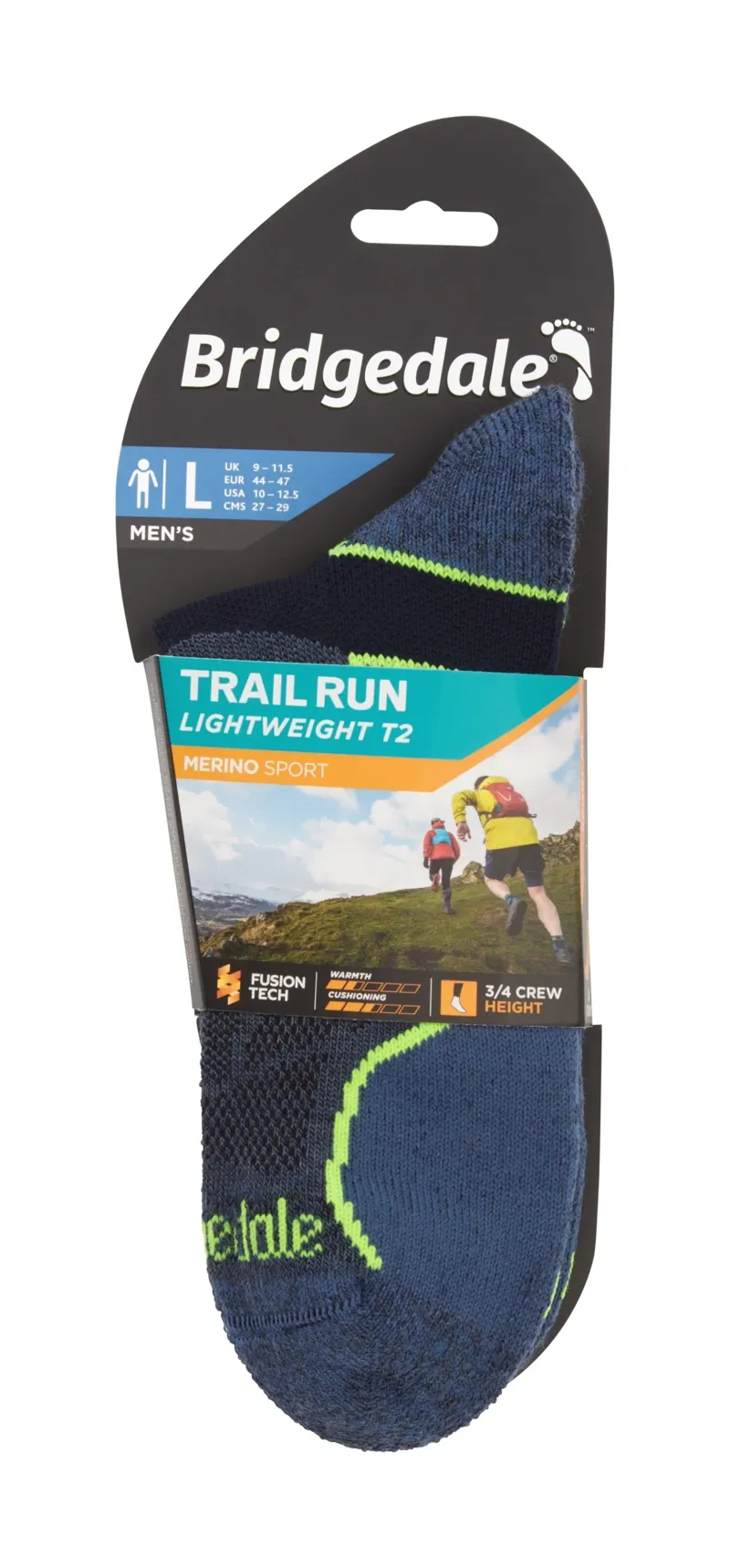 Bridgedale Trail Run Ultralight T2 Merino Sport 3/4 Crew Men's in Blue-2