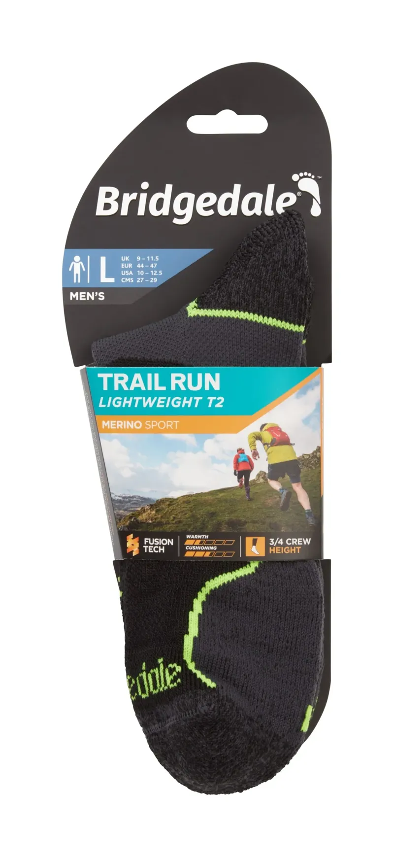 Bridgedale Trail Run Ultralight T2 Merino Sport 3/4 Crew Mens in Black-2