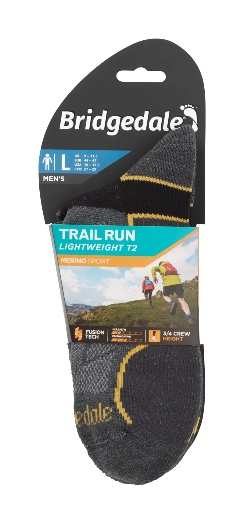 Bridgedale Trail Run Ultralight T2 Merino 3/4 Crew Mens in Gunmetal-2