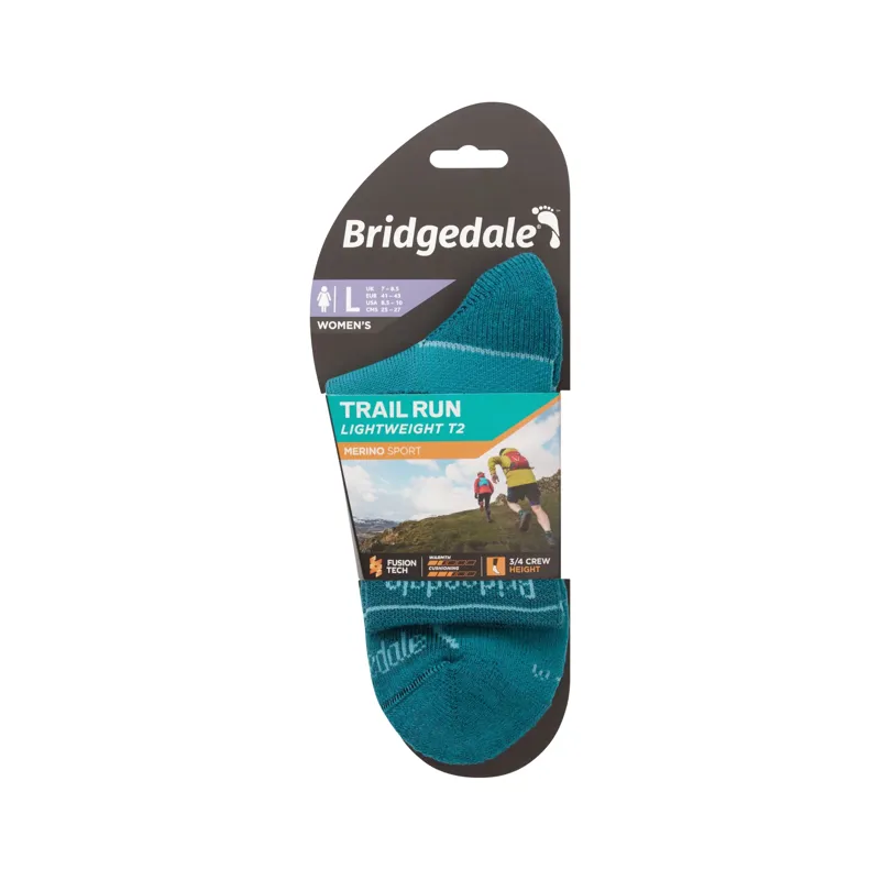 Bridgedale Trail Run Ultra Light T2 Merino Crew Socks Womens in Teal-2