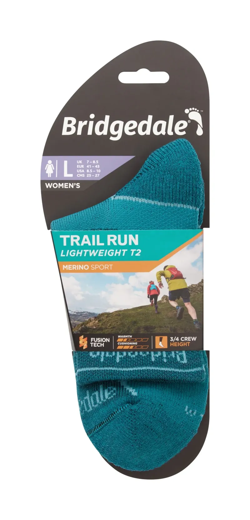 Bridgedale Trail Run Ultralight T2 Merino Crew Socks Womens in Teal-2