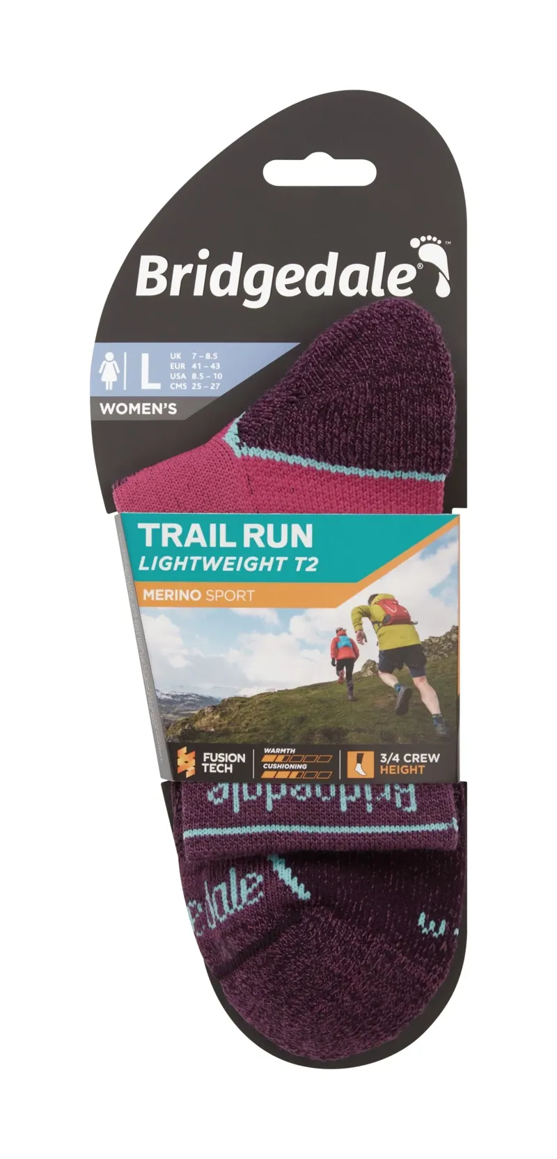 Bridgedale Trail Run Ultralight T2 Merino Crew Socks Womens in Damson-2